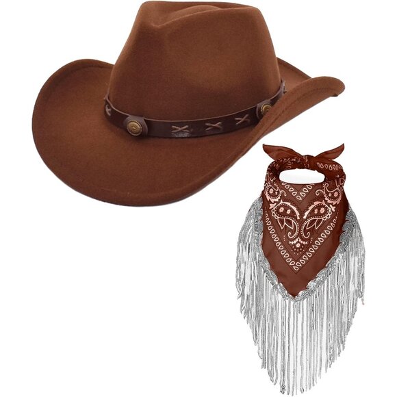 Accessories - Western Cowgirl Hat and Paisley Bandana Set for Women Vintage Costume